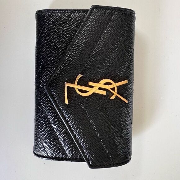 YVES Saint Laurent Women's Black Monogram Pebbled Envelope Wallet - Picture 1 of 5